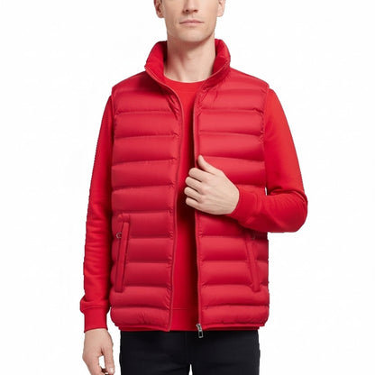 Men's Down Vest Sleeveless Zipper Windproof Solid Black - Fashinoza