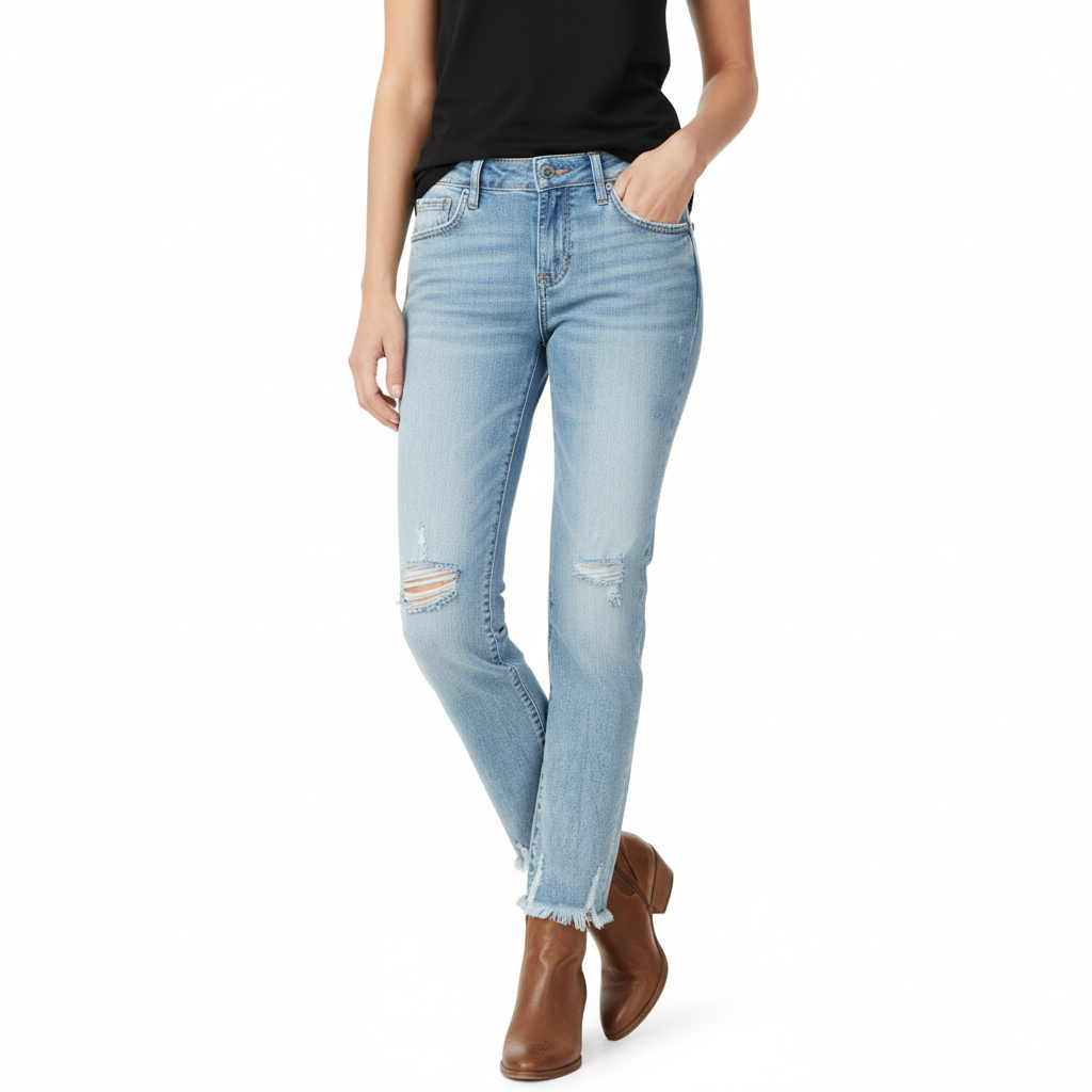 Women's Distressed Straight Leg Jeans - 
Fashinoza