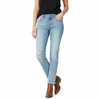 Women's Distressed Straight Leg Jeans - 
Fashinoza