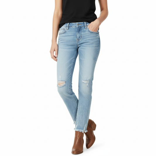 Women's Distressed Straight Leg Jeans - 
Fashinoza