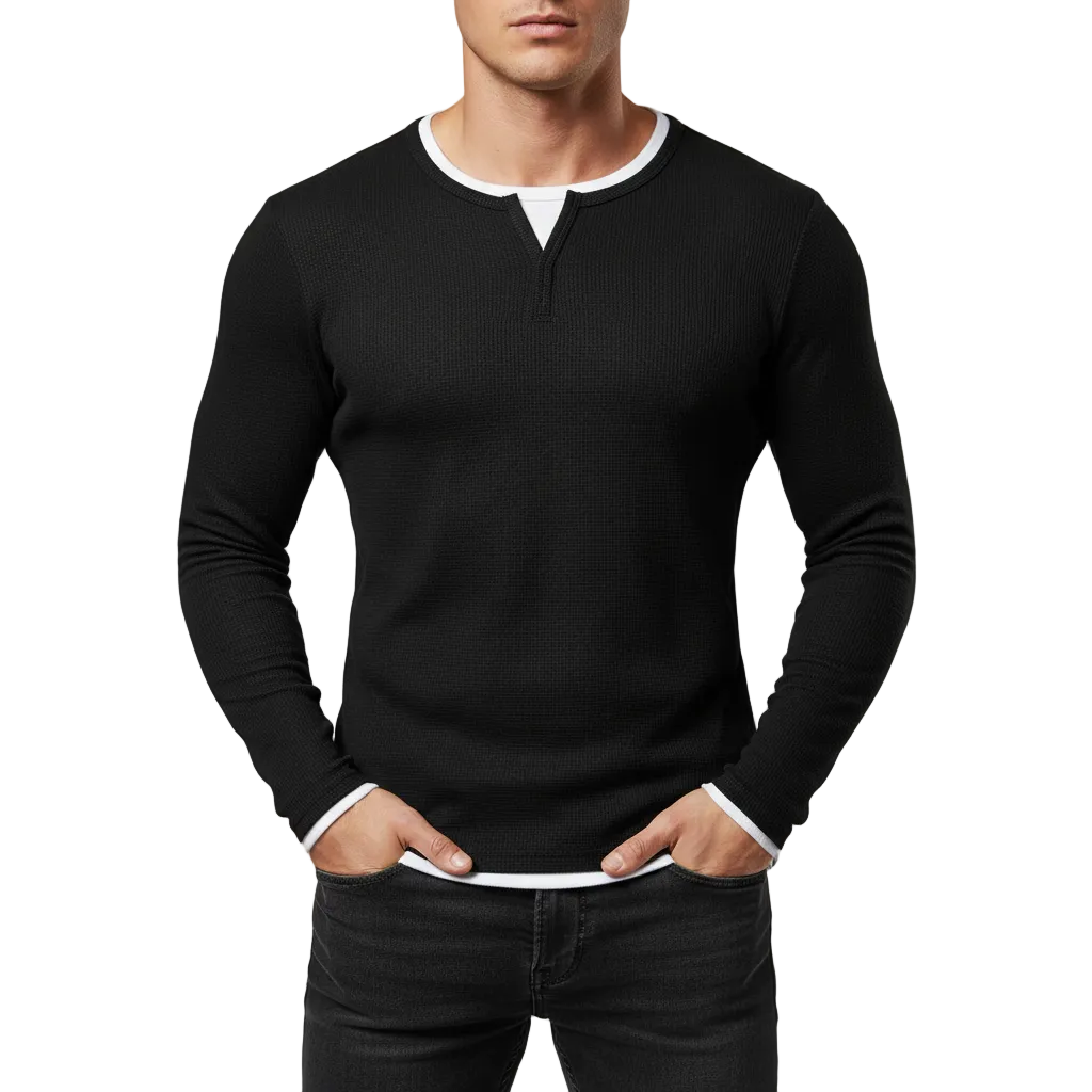 Men's Long Sleeve Henley Shirt - 
Fashinoza