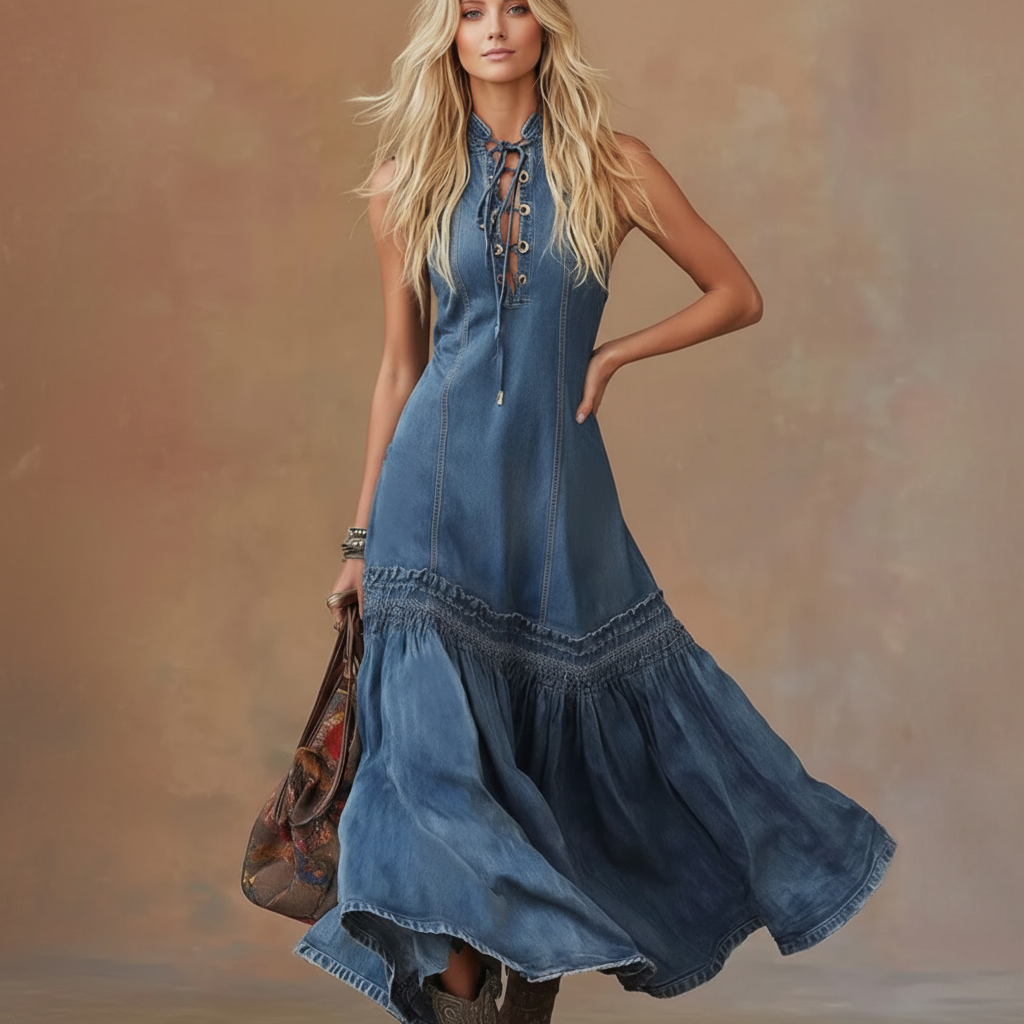 Women's Vintage Denim Maxi Dress