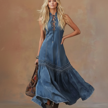 Women's Vintage Denim Maxi Dress
