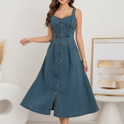 Women's Sleeveless Midi Denim Dress