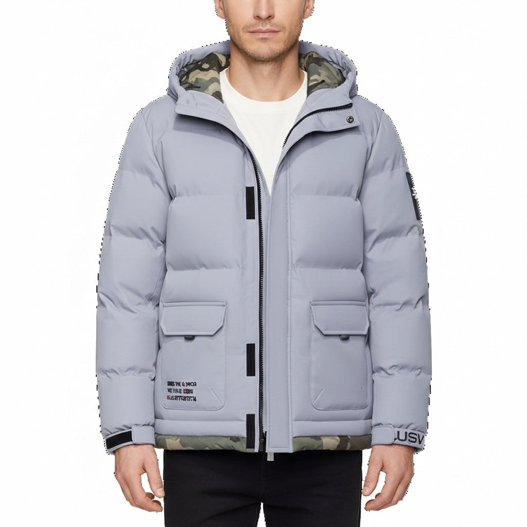 Men's Winter Parkas Windproof Jacket With Hood Multi-Pocket