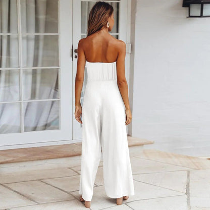 Women's Strapless Wide Leg Jumpsuit Tie Waist