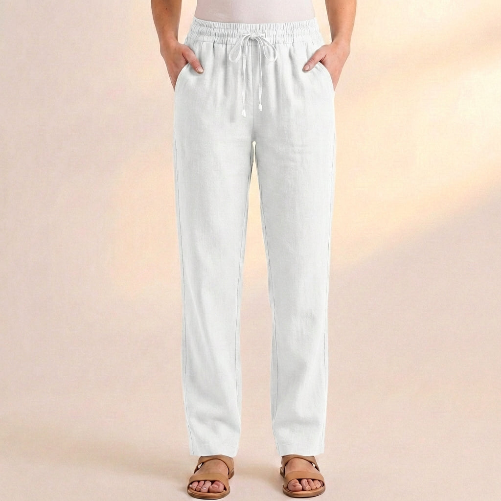 Women's Relaxed Fit Ankle Pants Drawstring Waist Cotton Black
