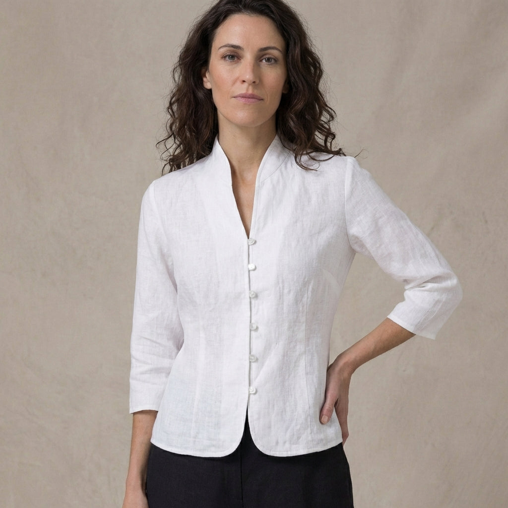 Women's Mandarin Collar Blouse Elegant Silk - 
Fashinoza