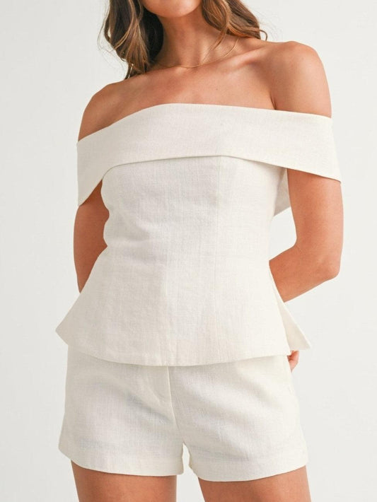Women's Off Shoulder And Shorts Set - Fashinoza