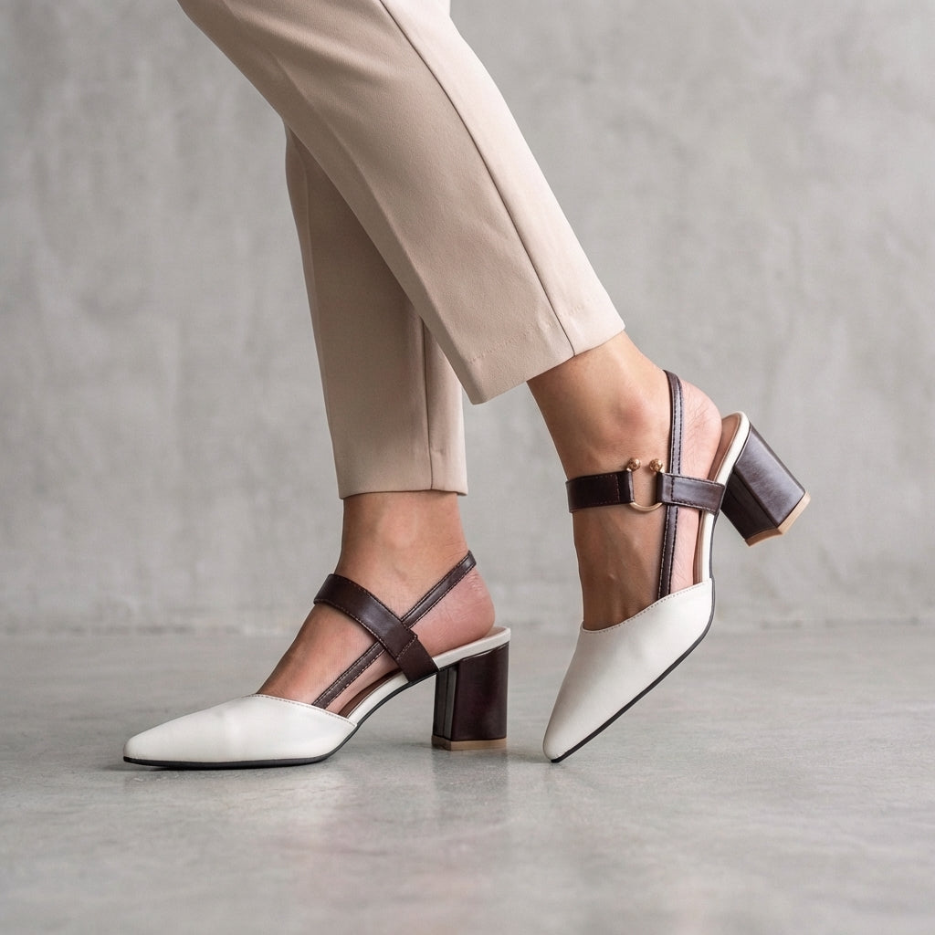 Women's Pointed Toe Slingback Shoes Block Heel