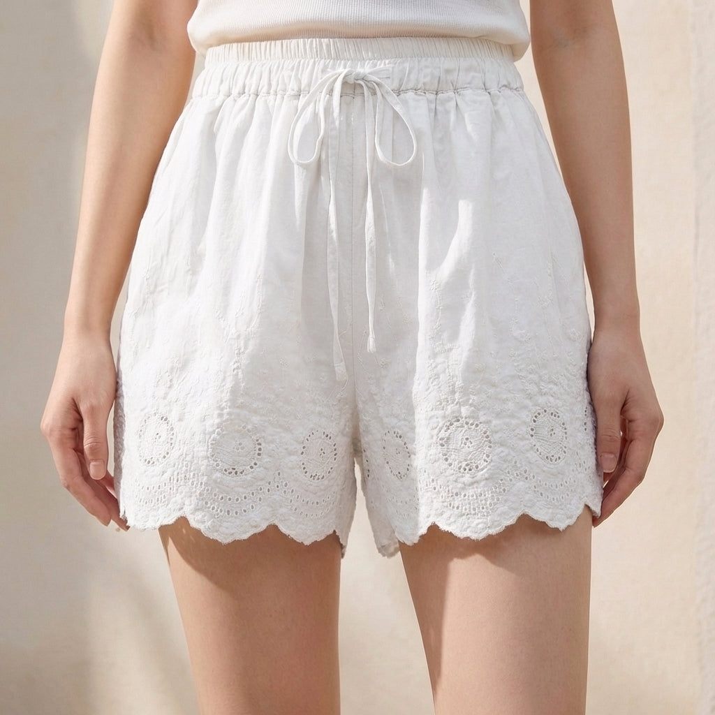 Women's Embroidered Lace Shorts Drawstring Waist