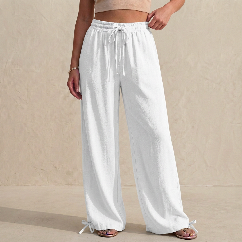 Women's Relaxed Fit Wide Leg Trousers Drawstring Ankle Tie