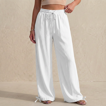 Women's Relaxed Fit Wide Leg Trousers Drawstring Ankle Tie