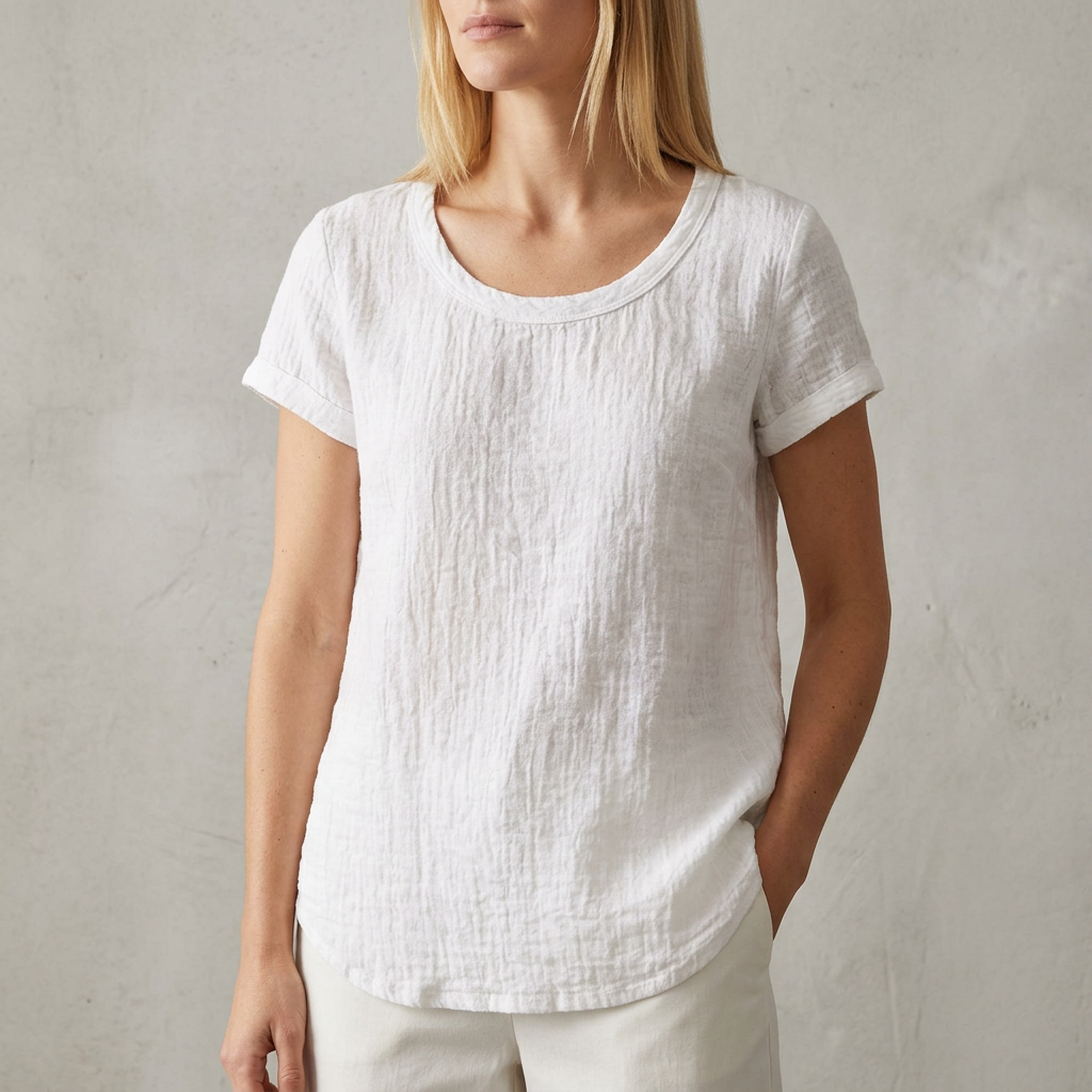 Relaxed Fit T-Shirt Cuffed Sleeves Rounded Hem - 
Fashinoza