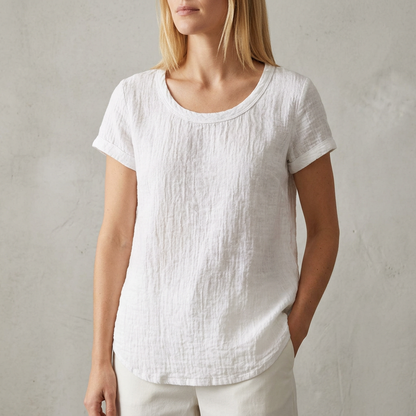 Relaxed Fit T-Shirt Cuffed Sleeves Rounded Hem - 
Fashinoza