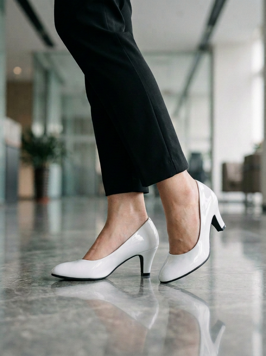 Women's Medium Heel Pumps Glossy Black - 
Fashinoza