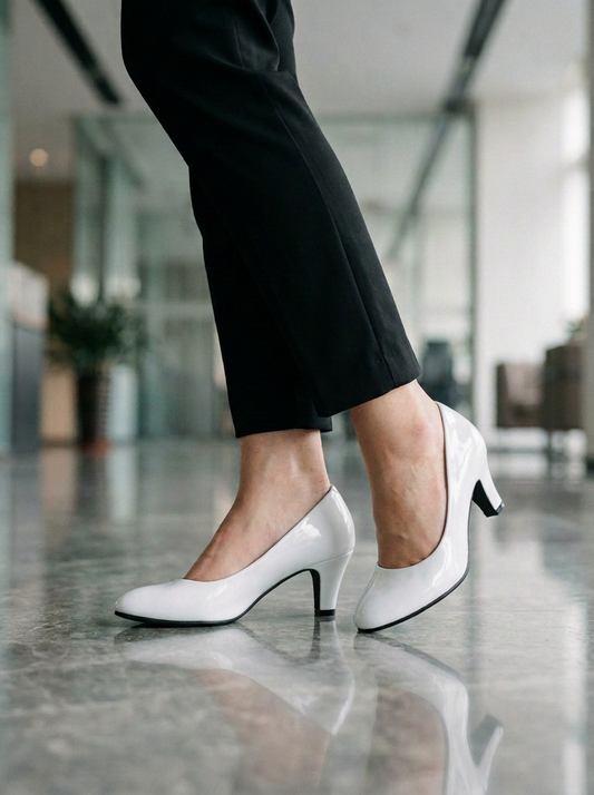 Women's Medium Heel Pumps Glossy Black - 
Fashinoza