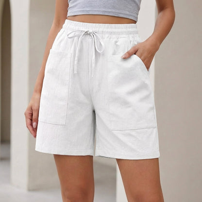 Relaxed Fit Shorts Drawstring Waist Textured Cotton