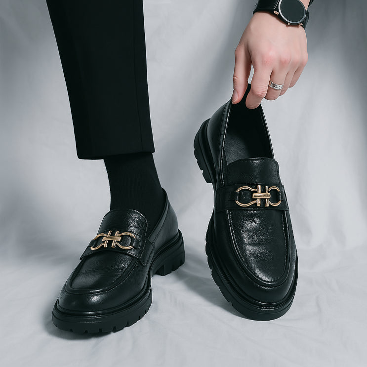 Men's Chunky Loafers Slip-On Comfortable Leather Brown - 
Fashinoza