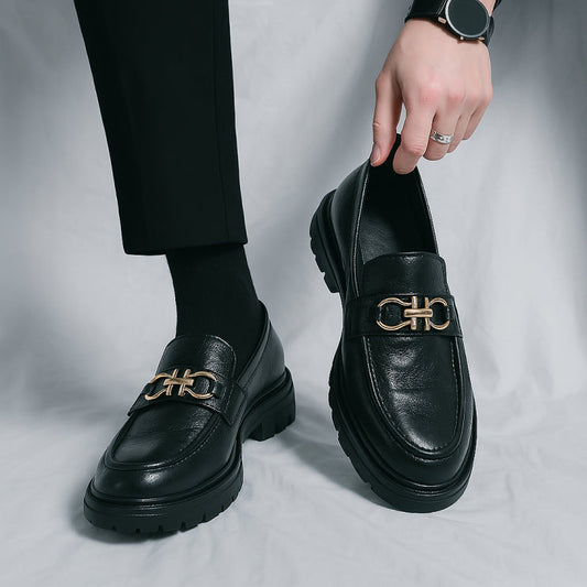 Men's Chunky Loafers Slip-On Comfortable Leather Brown - 
Fashinoza