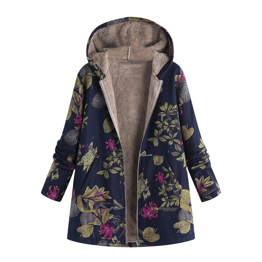 Womens Printed Jacket Front Pockets - Fashinoza