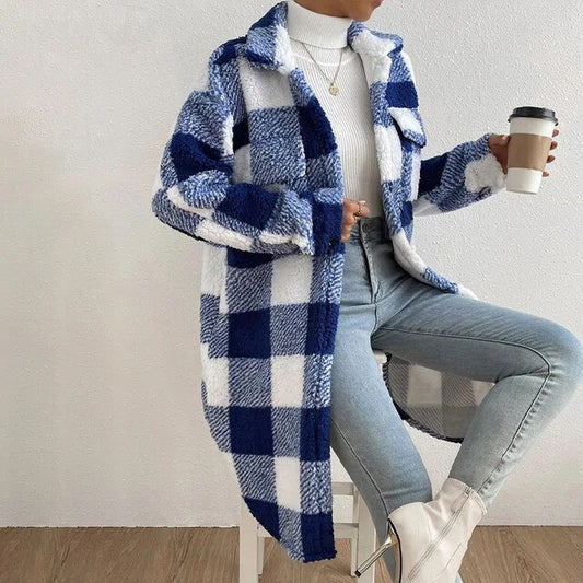 Women's Plaid Jacket Polar Fleece Lining - Fashinoza