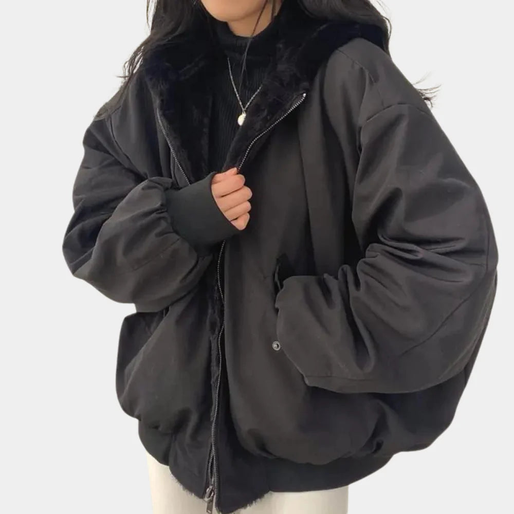 Women's 2-In-1 Winter Coat With Hood Warm Black