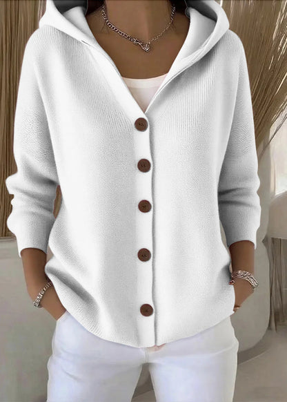 Button-Up Hooded Knit Cardigan