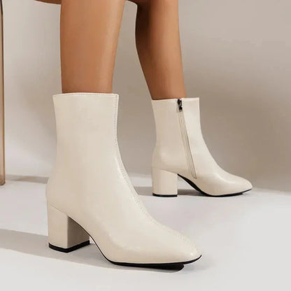 Chloe | Women’s Side Zipper Block Heel Ankle Boots Caliboot