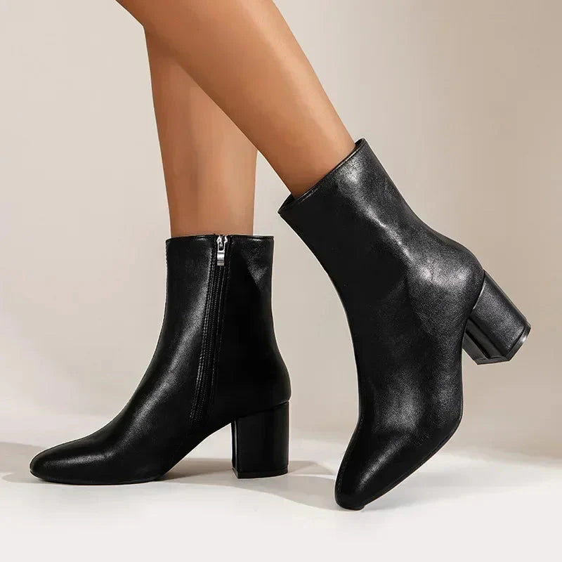 Women's Almond Toe Ankle Boots Block Heel Comfortable - 
Fashinoza