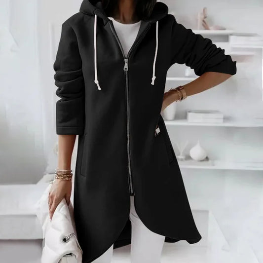 Women's Hooded Jacket Soft Fleece Black - Fashinoza