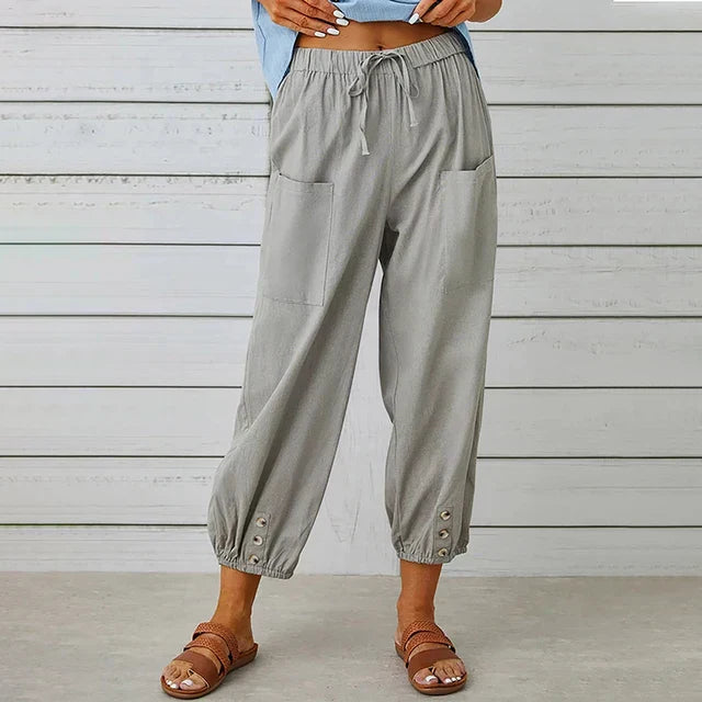 Women's Cropped Casual Pants Elastic Waist