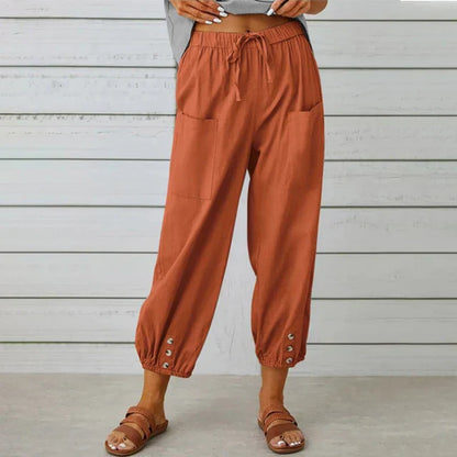 Women's Cropped Casual Pants Elastic Waist
