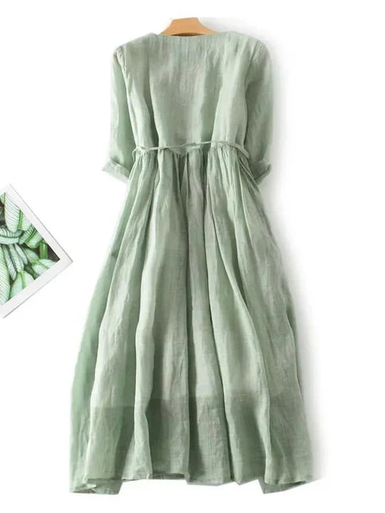 Women's Linen Dress Comfortable Natural Fiber Beige