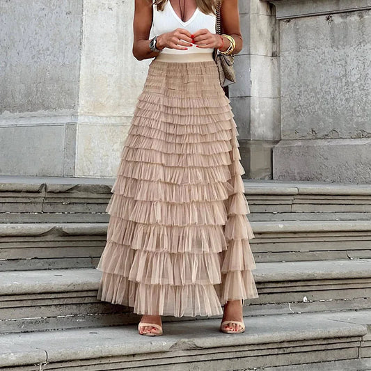 Women's Elegant Tulle Midi Skirt - 
Fashinoza