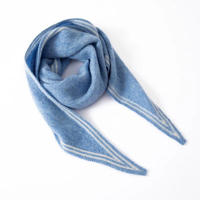 Women's Soft Warm Cashmere Scarf with Elegant Contrast Stripe Trim