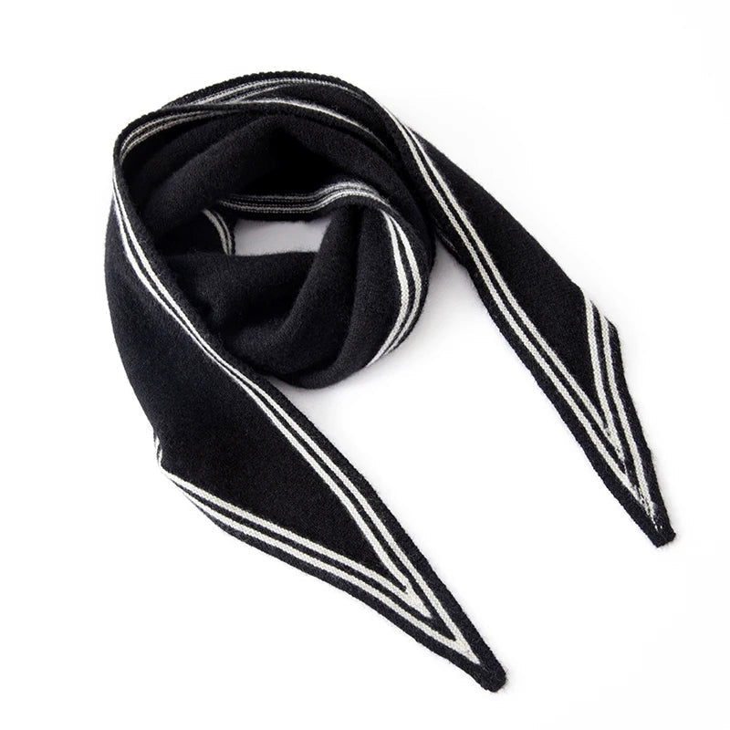 Women's Soft Warm Cashmere Scarf with Elegant Contrast Stripe Trim