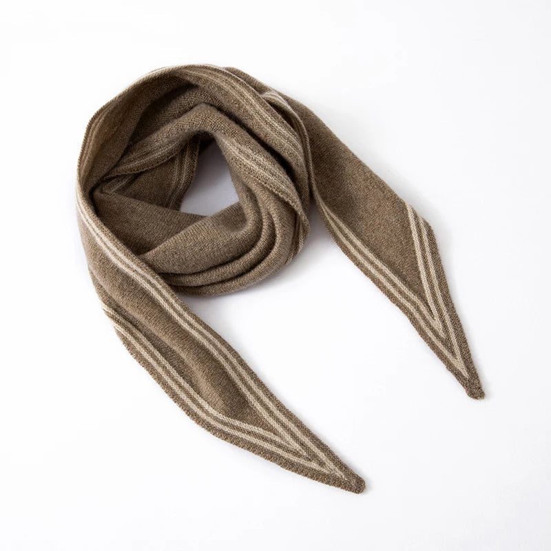 Women's Soft Warm Cashmere Scarf with Elegant Contrast Stripe Trim