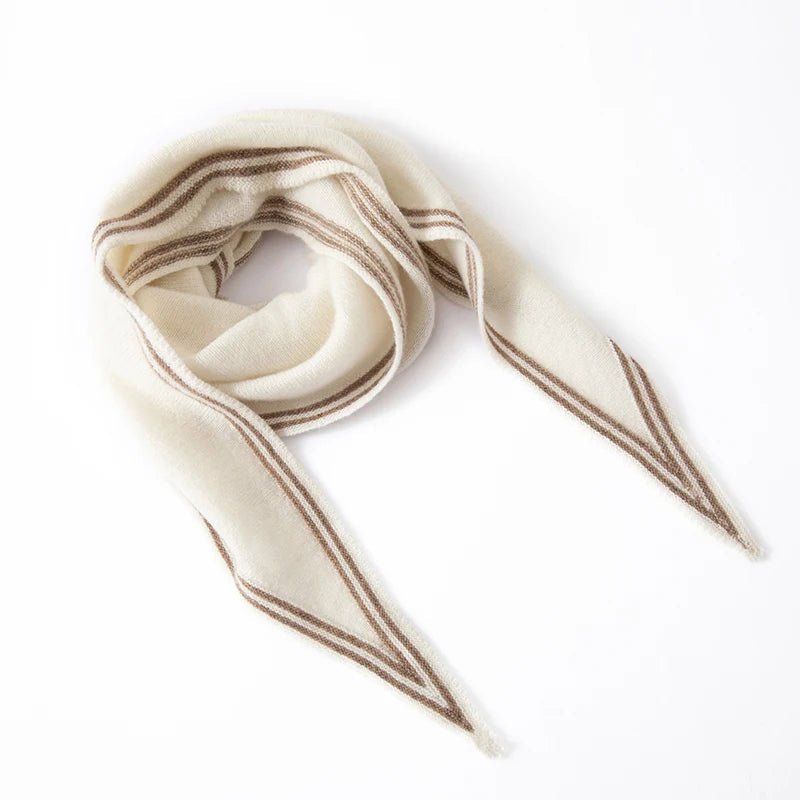 Women's Soft Warm Cashmere Scarf with Elegant Contrast Stripe Trim