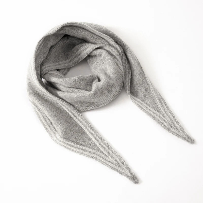 Women's Soft Warm Cashmere Scarf with Elegant Contrast Stripe Trim