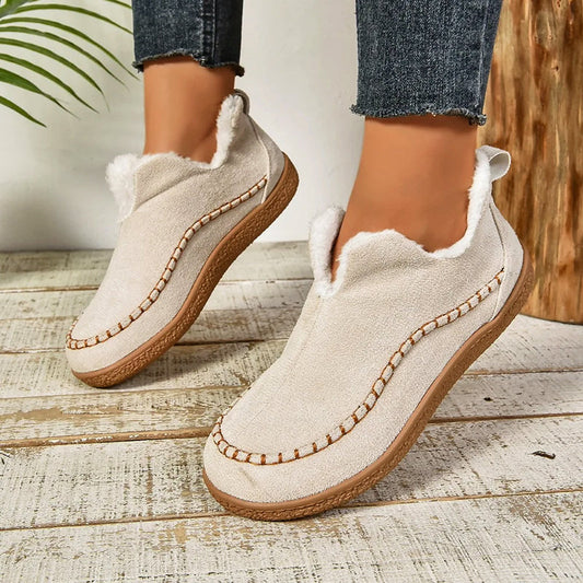 Women's Faux Suede Slip-On Boots Warm Plush Lining - Fashinoza