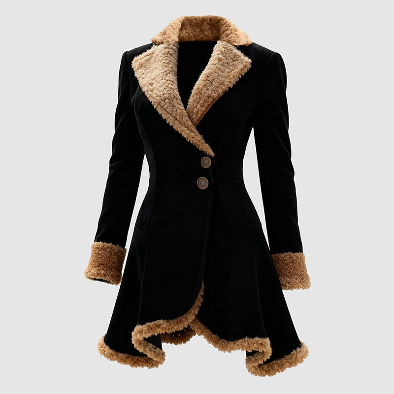 Women's Tailored Coat Fur Trim Button Front - 
Fashinoza