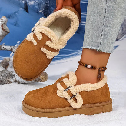 Women's Suede Slip-On Shoes Sherpa Lined Warm Beige - Fashinoza