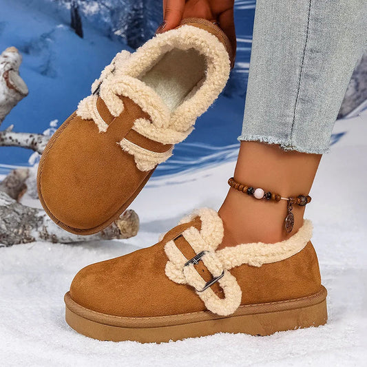 Women's Suede Slip-On Shoes Sherpa Lined Warm Beige - Fashinoza