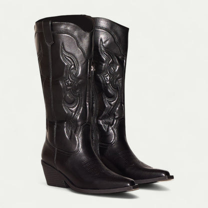 Women's Pointed Toe Boots Decorative Stitch Pattern - Fashinoza