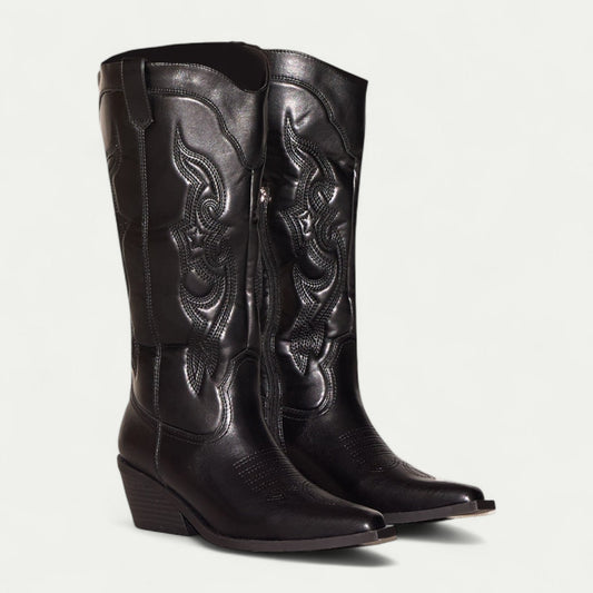 Women's Pointed Toe Boots Decorative Stitch Pattern - Fashinoza