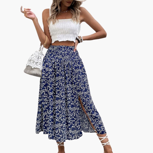 Women's A-Line Printed Skirt with Side Split - Fashinoza