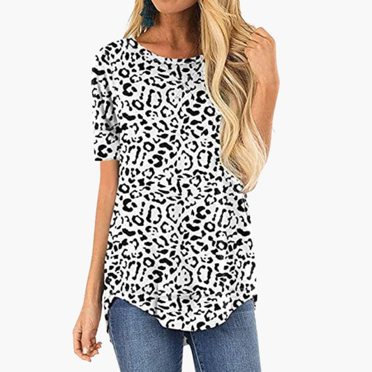 Women's Animal Print Round Neck T-Shirt - Fashinoza