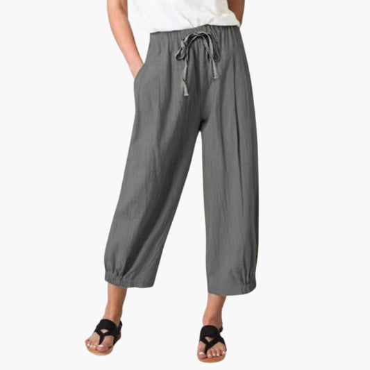 Women's Elastic Waist Ankle Pants with Drawstring - Fashinoza