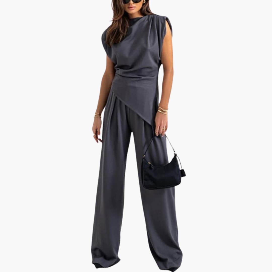 Women's Asymmetric Two Piece Pants Suit Wide Leg